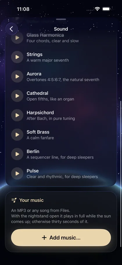 Dream Alarm – Or your own music.