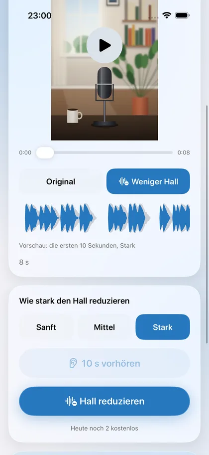 Dry Voice – Zehn Sekunden vorher und nachher hören.