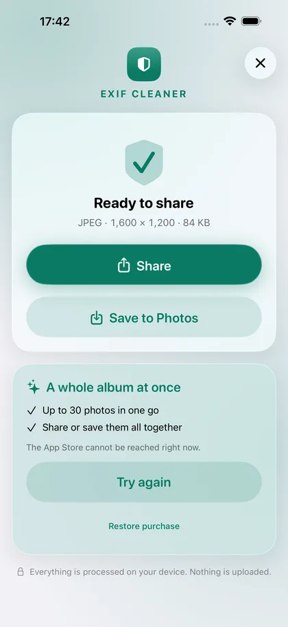 EXIF Cleaner – A clean copy, ready to share.