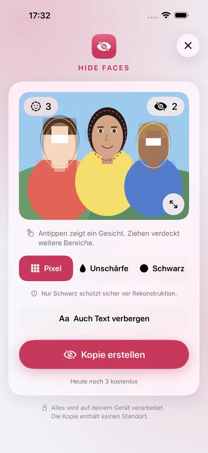 Hide Faces – Antippen macht ein Gesicht sichtbar.