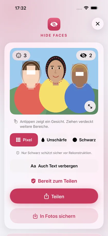 Hide Faces – Die Kopie enthält keinen Standort.