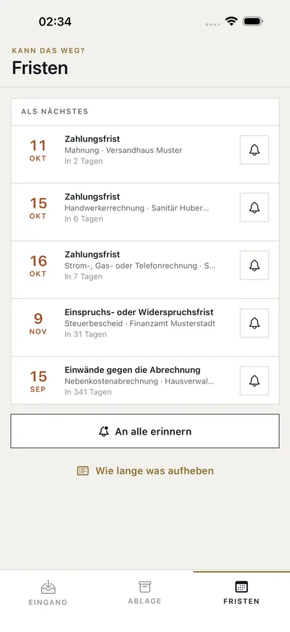 Kann das weg? – Alle Fristen in einer Liste.