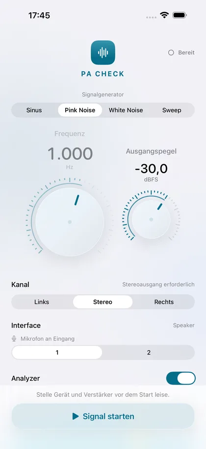 PA Check – Signalgenerator mit zwei Reglern.