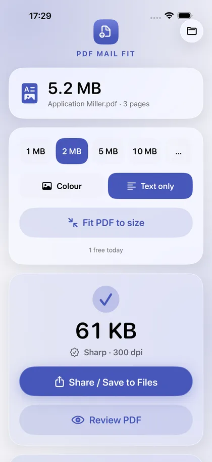 PDF Mail Fit – It fits, with a readability rating.