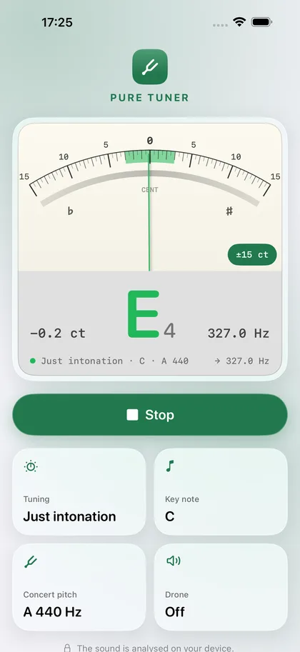 Pure Tuner – Fine scale of ±15 cents.