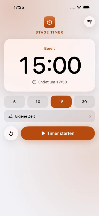 Stage Timer – Zeit wählen und starten.