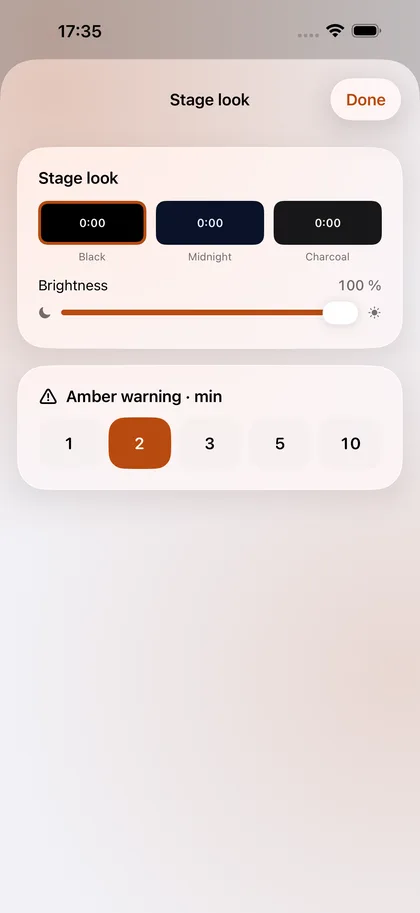 Stage Timer – Your own times and warning.