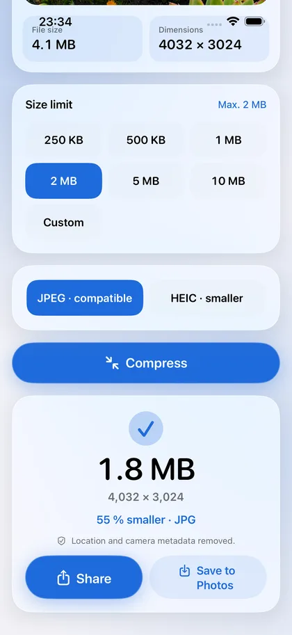 Target Size – The result, with its size.