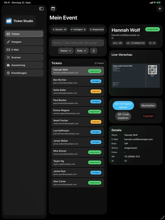 Ticket Studio – Gästeliste, Tickets und Einlass